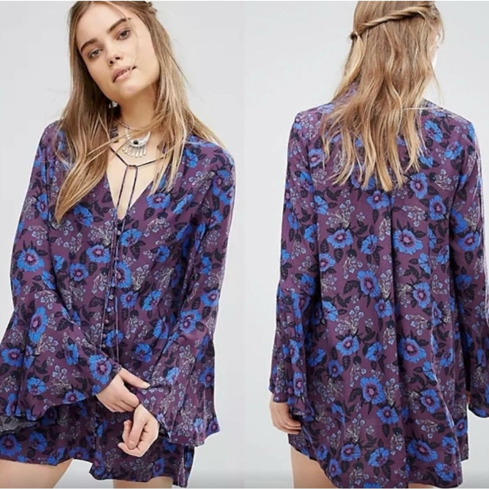 Free People Floral Purple Tunic